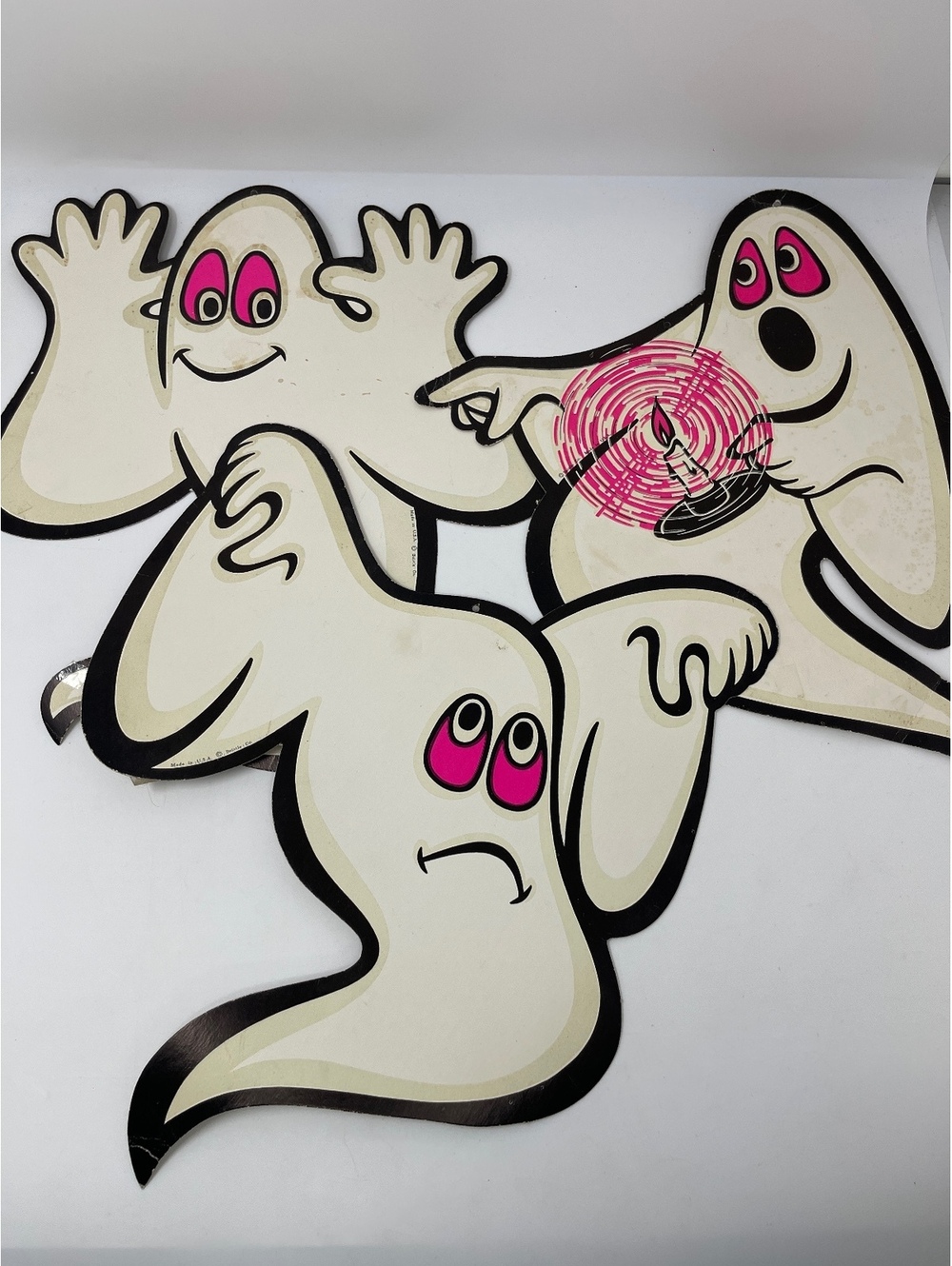 Vintage Beistle Halloween Ghost Paper Die Cut Window Wall Cutouts Set of 3 Pink